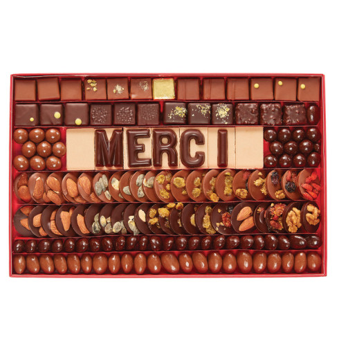 Boite TLGM message de 7 lettres et assortiment chocolat / Message en chocolat à personnaliser